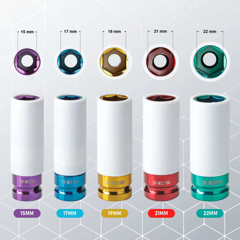 5-Piece 1/2` Drive Depth Impact Sockets, Non-Destructive Impact Lug Nut Sockets With Protective Slee