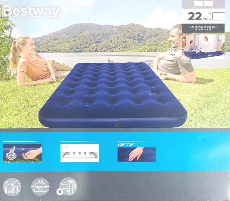 1.91m x 1.37m x 22cm Large Flocked Inflatable Air Bed Camping Mattress