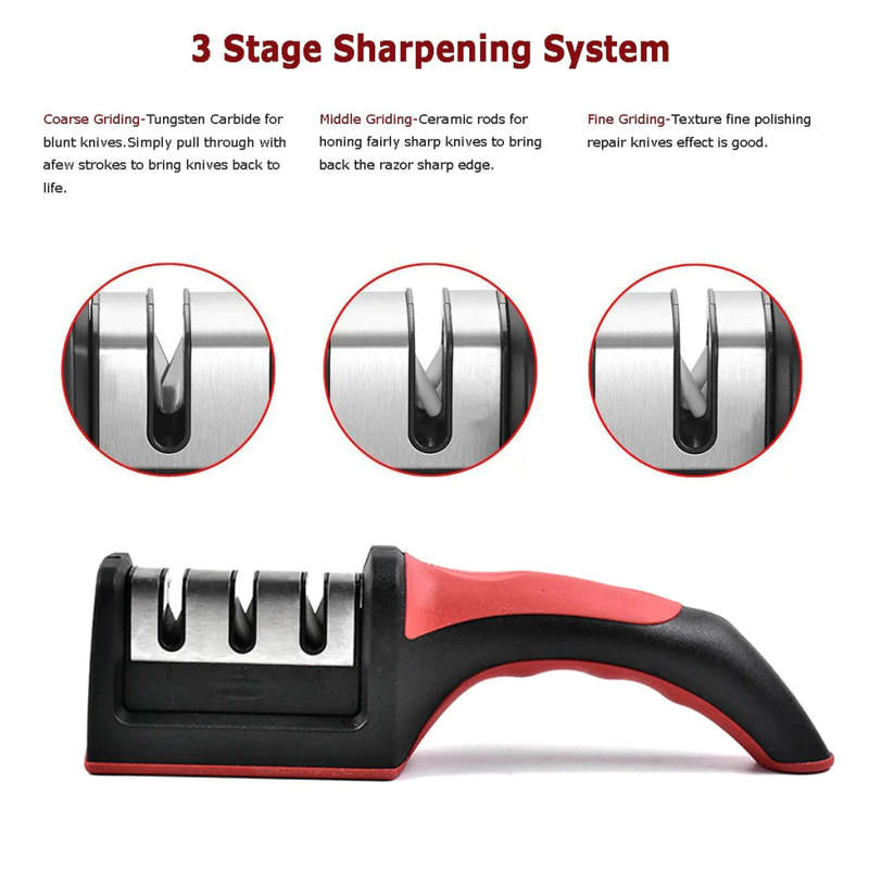 Knife Scissor Sharpener 3-Stage Knife Sharpener 3-In-1 Knife Scissor Sharpener With Anti-Slip Handle