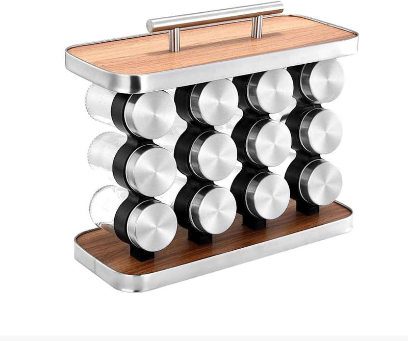 Easy To Use Convenient Spice Rack Storage Box With 12 Empty Spice Jars For Cabinet Countertop Spice