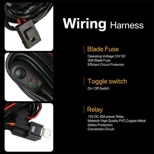 12V Relay Fuse Switch 2 Lead Wire Harness Led Light Strip 40Amp