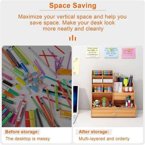 Large Capacity Wooden Desk Storage Box Diy Desktop Neat Pen Holder Large Capacity Stationery Storage