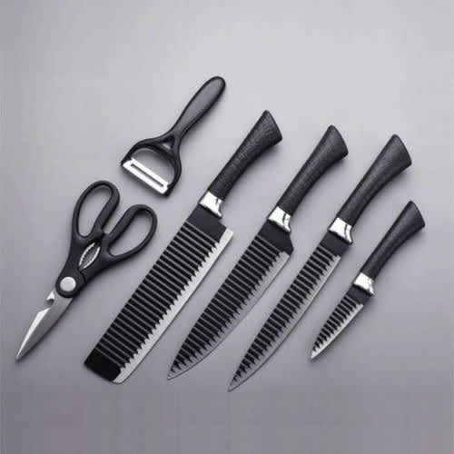 Super Useful Black Corrugated Non-Stick 6-Piece Everyday Sharp Knives Stainless Steel Kitchen Knives