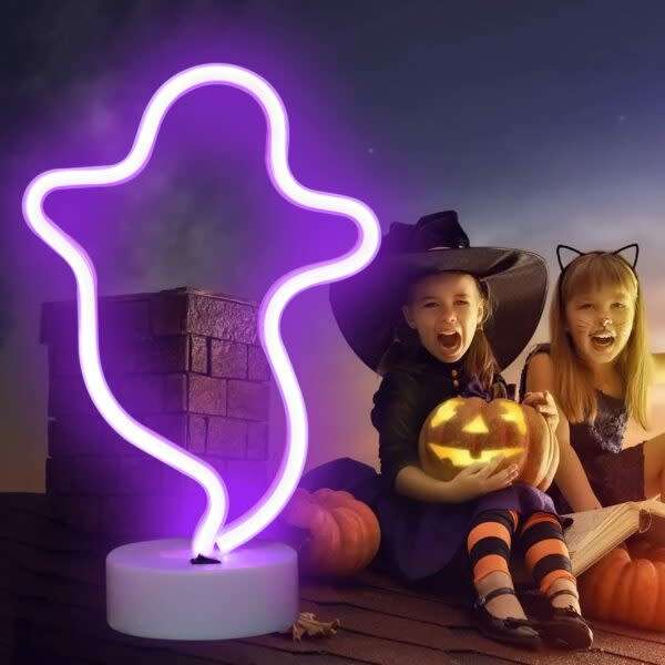 Great Looking Usb Dc Cable Or Battery Powered Ghost Neon Light With Base And Switch