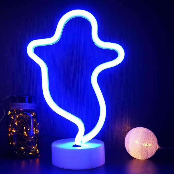 Great Looking Usb Dc Cable Or Battery Powered Ghost Neon Light With Base And Switch