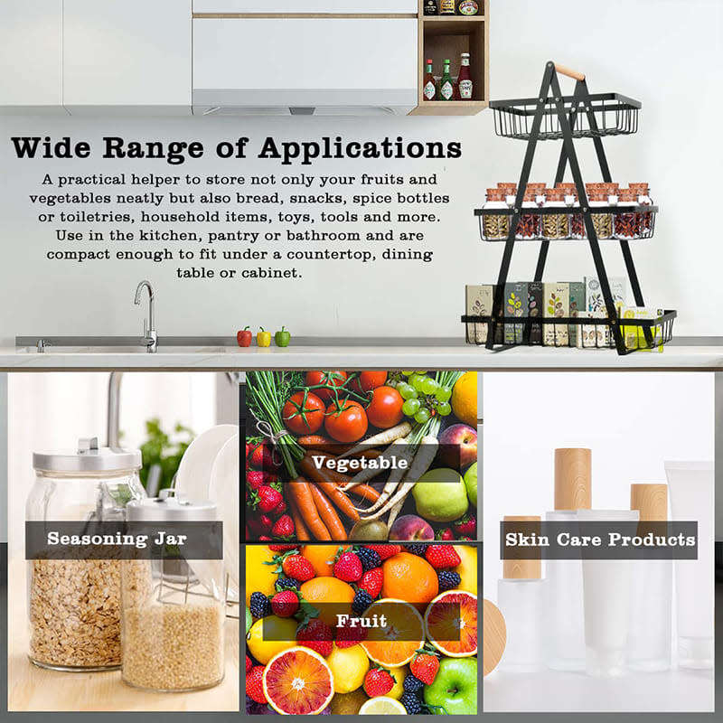 3-Tier Iron Fruit Storage Cart Metal Iron, Wood | Modern Home Furnishings Fruit And Vegetable Rack