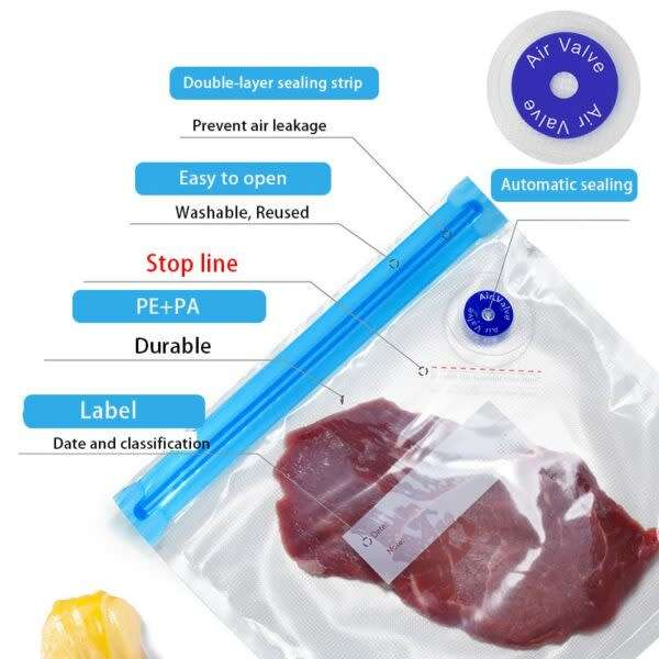 Convenient Reusable Food Vacuum Sealing Bags For Home Use, 5-Pack