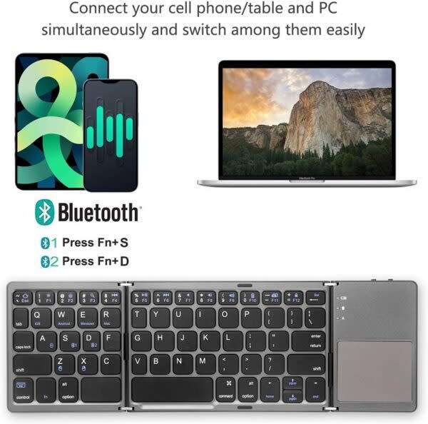 Portable Foldable Bluetooth Keyboard With Touchpad Mouse