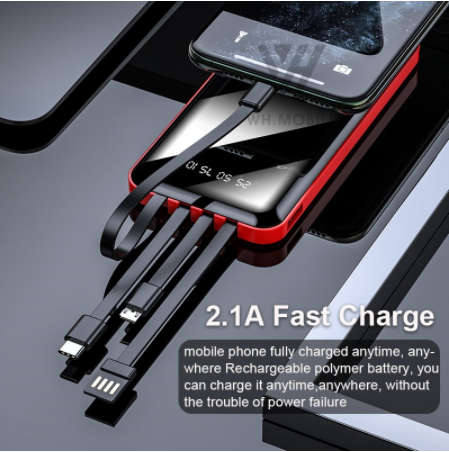 Portable 15800mah Power Bank Portable 4 Outputs Built-In Cable Power Bank Fast Charging