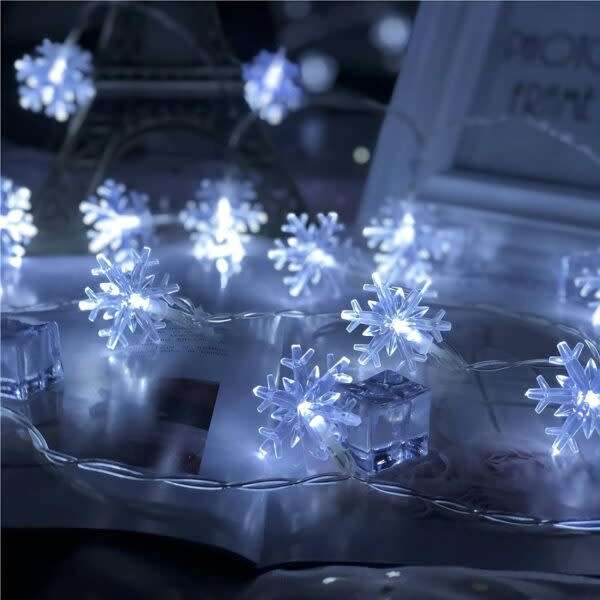 Good-Looking Snowflake Fairy Light String With Tail Plug Extension Cord White 5M