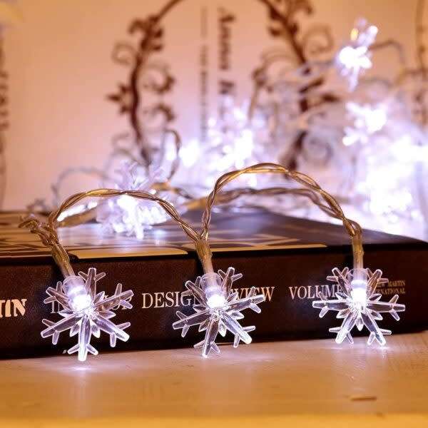 Good-Looking Snowflake Fairy Light String With Tail Plug Extension Cord White 5M