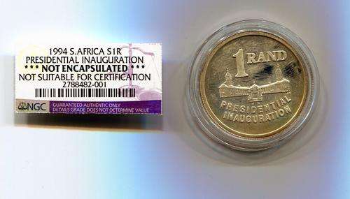 SOUTH AFRICA 1994 MANDELA PRESIDENTIAL INAUGURATION SILVER R1 LOOSE - DAMAGED - ***READ***