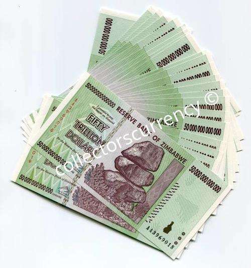 ZIMBABWE 20 x 50 TRILLION DOLLARS BANKNOTE UNC - MONEY - AA 2008 - SCARCE