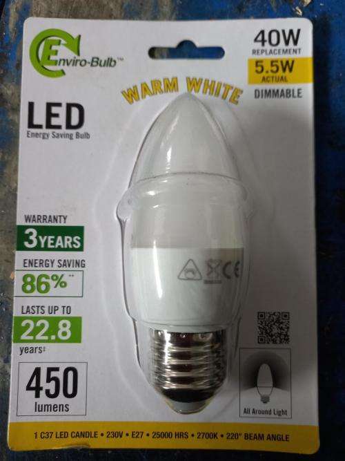 Enviro-bulb C37 5.5W E27 Dimmable (Warm white) Pack of 10