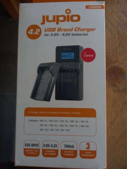 Jupio usb brand charger kit for canon 3.6 - 4.2V batteries