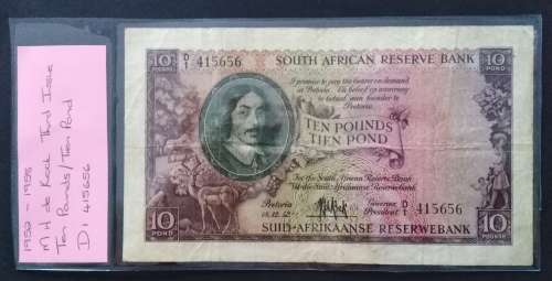 1952-1958 M H de Kock (ENG/AFR) Ten Pound and Five Pound Notes  (Third Issue)