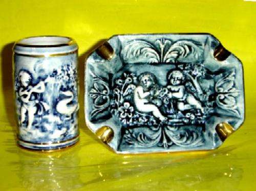 Capodimonte Ashtray and Small Cigarilla Holder