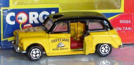 Corgi London Taxi with Cutty Sark Scots Whisky Advert.