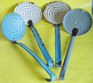 Enamelware Strainers with Long Handles