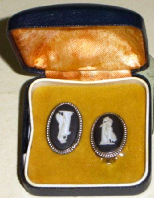 Wedgwood Jasperware Earrings in Silver Hallmarked 1934.