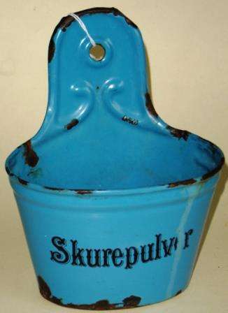 Vintage Blue Enamelware Scouring Powder Holder.