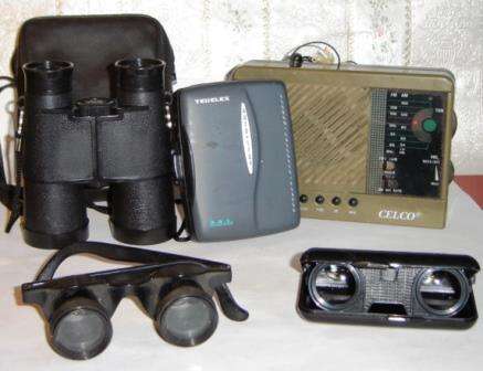 JOB LOT of Binoculars, Radio and tape recorder.