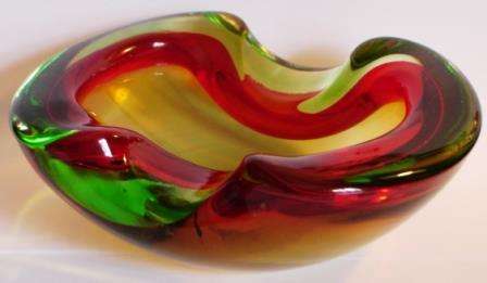 A very attractive Red & Green Glass Pansy Bowl. ( I don't want to call it an ashtray. :-)  )