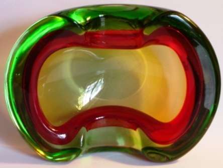 A very attractive Red & Green Glass Pansy Bowl. ( I don't want to call it an ashtray. :-)  )