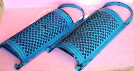 Blue Vintage Enamelware Bowed Graters.    Made in Denmark
