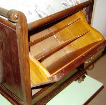 Antique Piano Stool with Marquetry and folding music storage space.