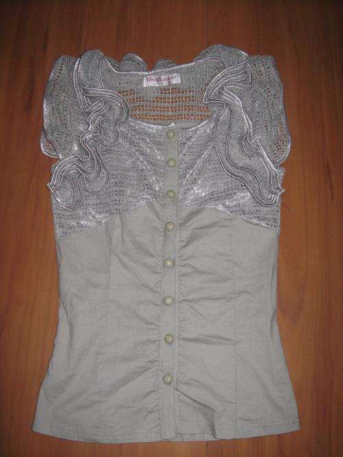 SILVER GREY LADIES FRILLY TOP - XS