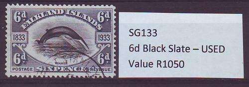 FALKLAND ISLANDS SG133 6d BLACK SLATE USED