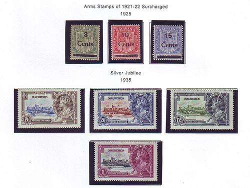 MAURITIUS Arms stamps 1921-22, Sliver Jubilee 1935 All Mint