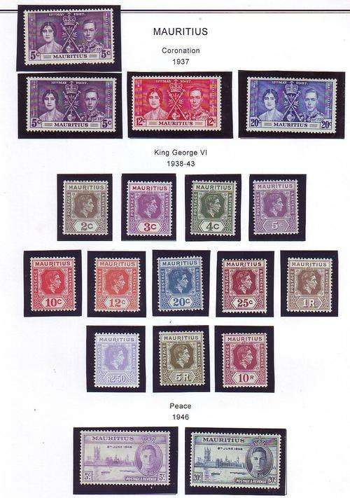 MAURITIUS CORONATION 1937, KING GEORGE STAMPS TO 10 RUPEES