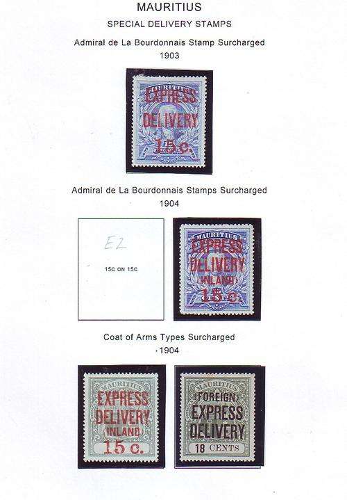MAURITIUS SPECIAL DELIVERY AND POSTAGE DUE STAMPS, 2 X PICTURES AND SETS