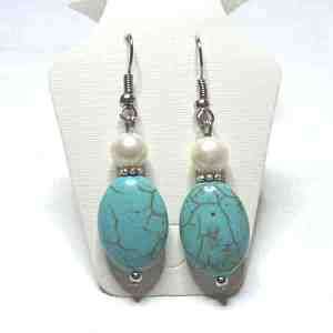 BFA - GENUINE CULTURED PEARL AND TURQUOISE EARRINGS