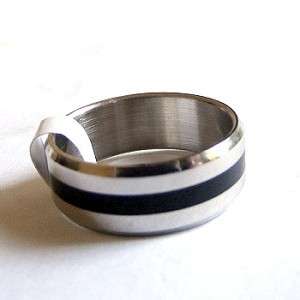 BFA - MODERN STAINLESS STEEL AND BLACK RING  - SIZE 10