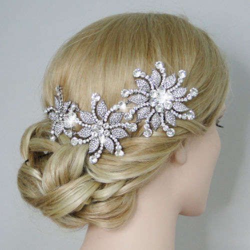 Wedding - Hair Comb large Crystal Flowers