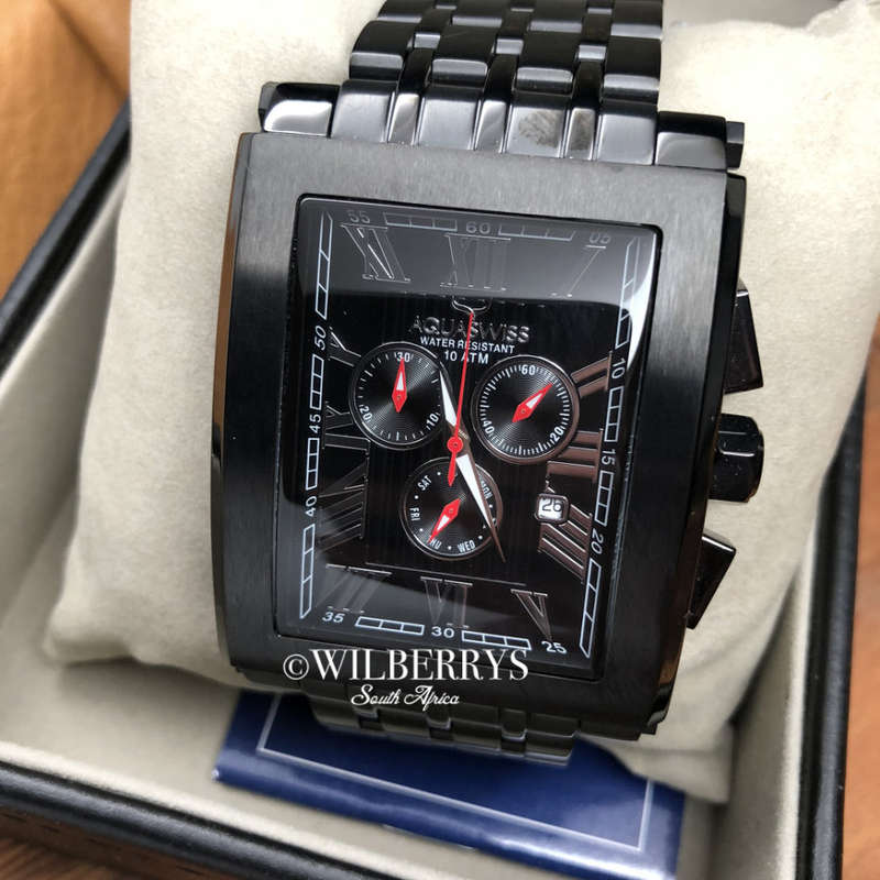 Retail: R21,600.00 Aquaswiss Mens Tanc XG Black Ion Plated THICK, HEAVY Chrono Watch