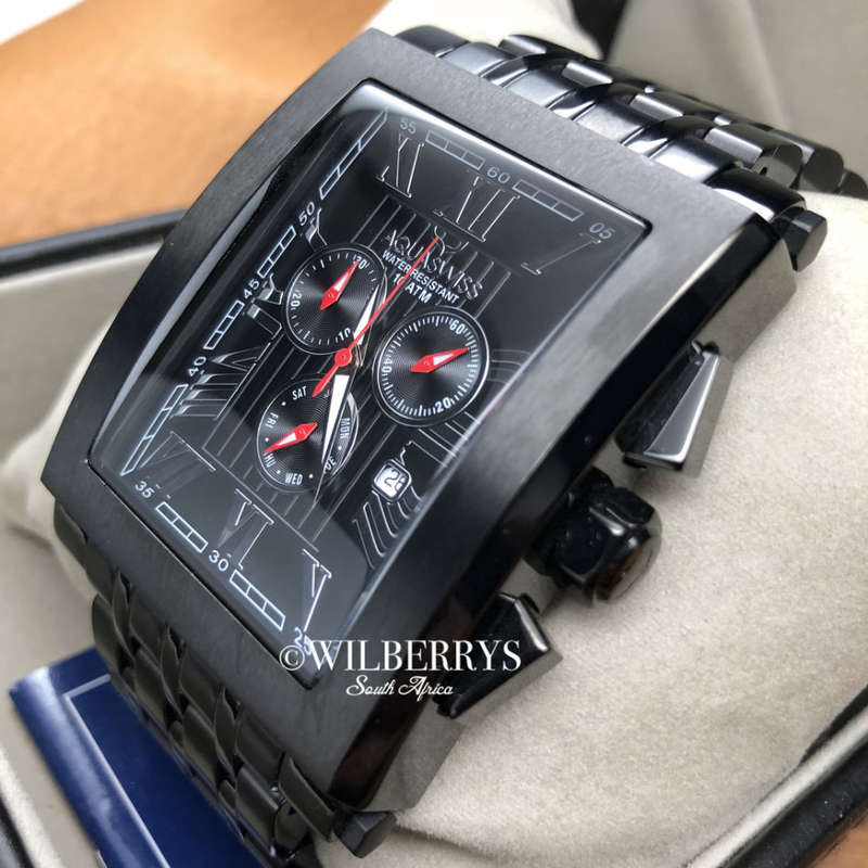 Retail: R21,600.00 Aquaswiss Mens Tanc XG Black Ion Plated THICK, HEAVY Chrono Watch