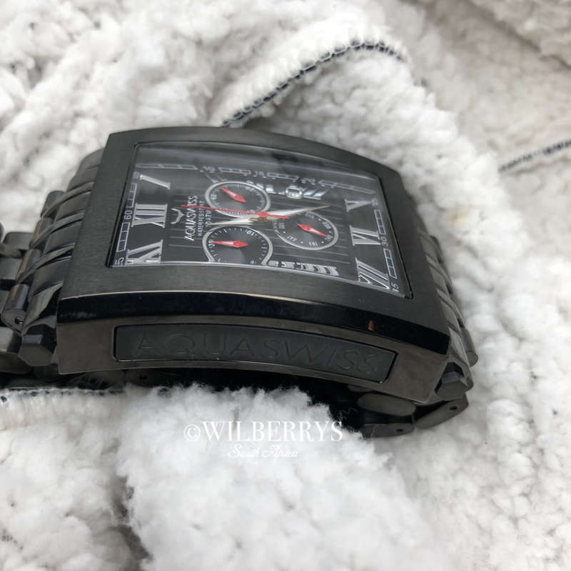 Retail: R21,600.00 Aquaswiss Mens Tanc XG Black Ion Plated THICK, HEAVY Chrono Watch