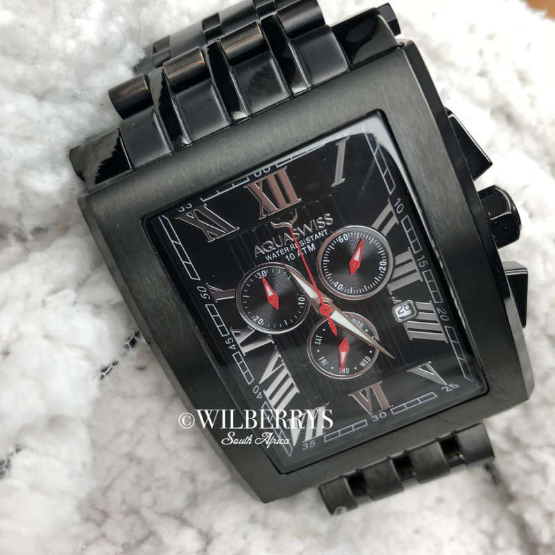 Retail: R21,600.00 Aquaswiss Mens Tanc XG Black Ion Plated THICK, HEAVY Chrono Watch