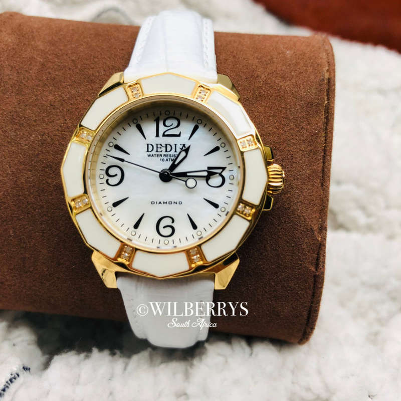 Reatil: R18,000.00 Dedia by Aquaswiss Women's Lilly with 16 Genuine Diamonds 18k Gold Plated Watch