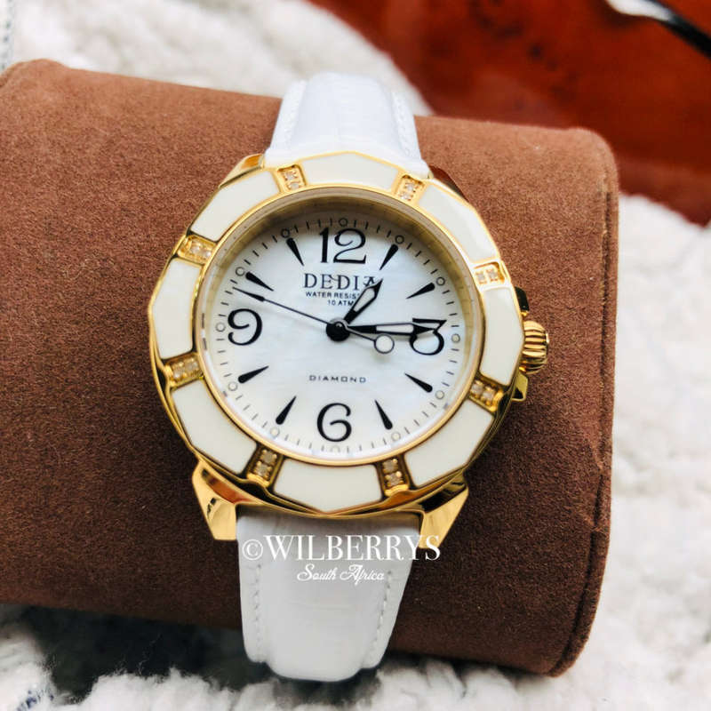 Reatil: R18,000.00 Dedia by Aquaswiss Women's Lilly with 16 Genuine Diamonds 18k Gold Plated Watch
