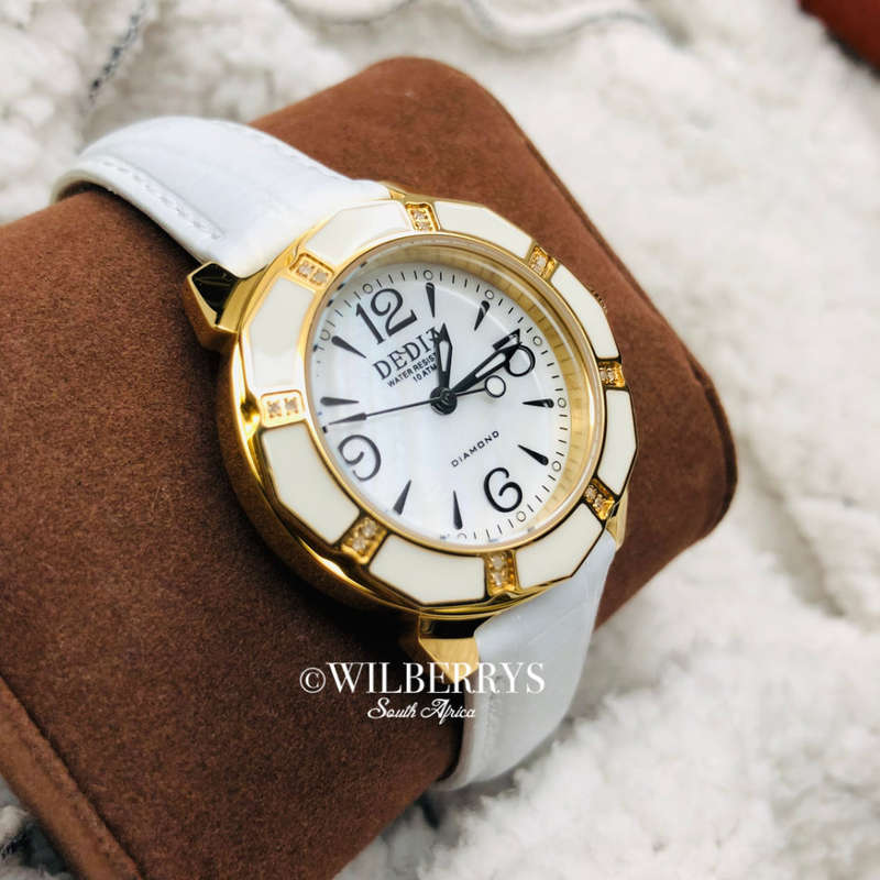 Reatil: R18,000.00 Dedia by Aquaswiss Women's Lilly with 16 Genuine Diamonds 18k Gold Plated Watch