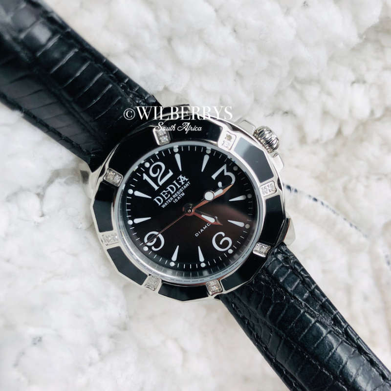 Reatil: R18,000.00 Dedia by Aquaswiss Women's Lilly with 16 Genuine Diamonds BLACK PEARL Watch
