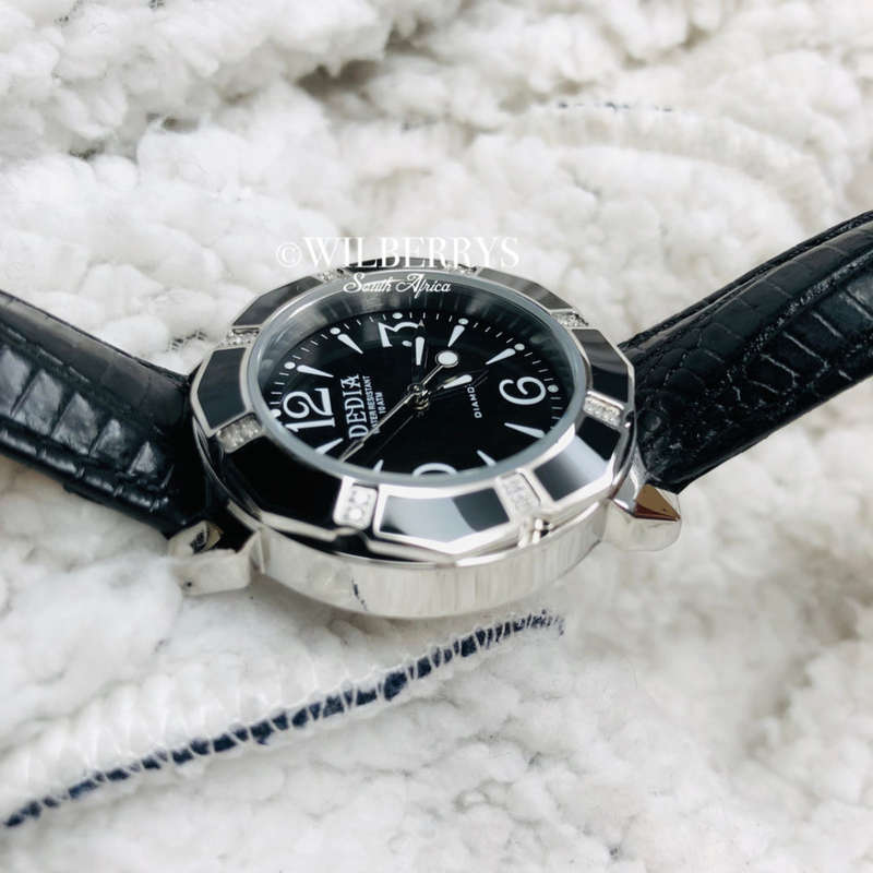 Reatil: R18,000.00 Dedia by Aquaswiss Women's Lilly with 16 Genuine Diamonds BLACK PEARL Watch