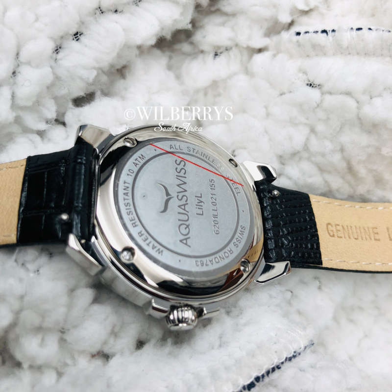Reatil: R18,000.00 Dedia by Aquaswiss Women's Lilly with 16 Genuine Diamonds BLACK PEARL Watch