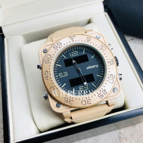 INFANTRY MILITARY CO. Tank XL 47mm DUAL MOVEMENT Watch with Leather Band BOXED, FULLY LOADED!
