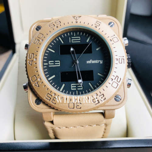 INFANTRY MILITARY CO. Tank XL 47mm DUAL MOVEMENT Watch with Leather Band BOXED, FULLY LOADED!